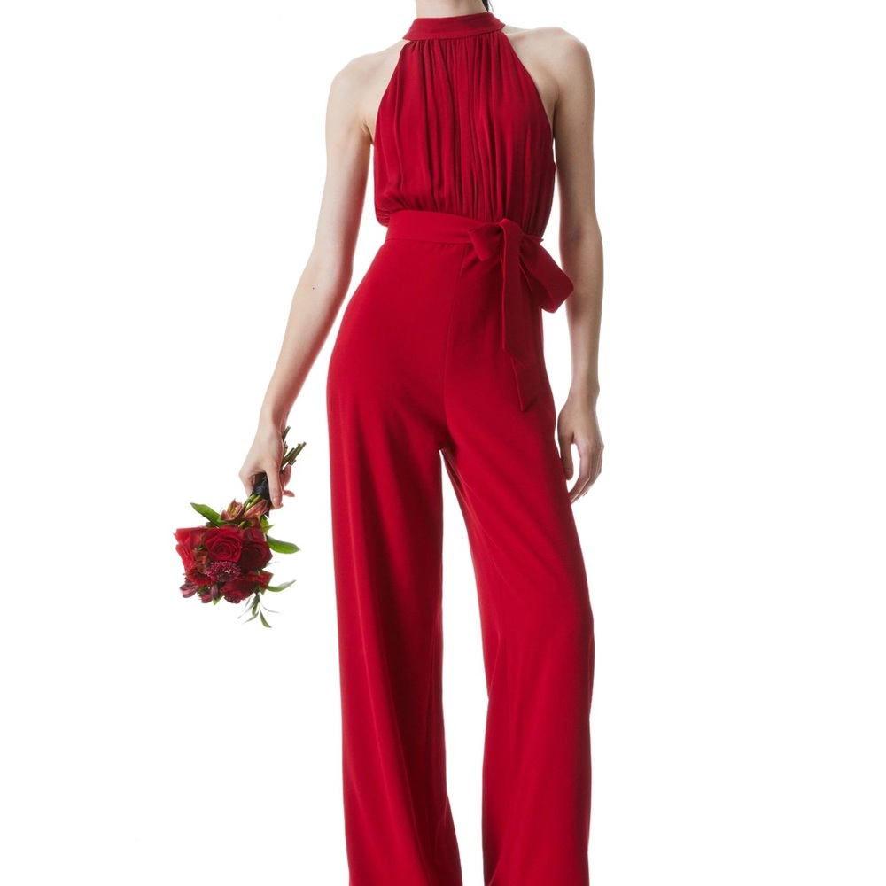 Alice + Olivia Thelma Halter Neck Red Jumpsuit